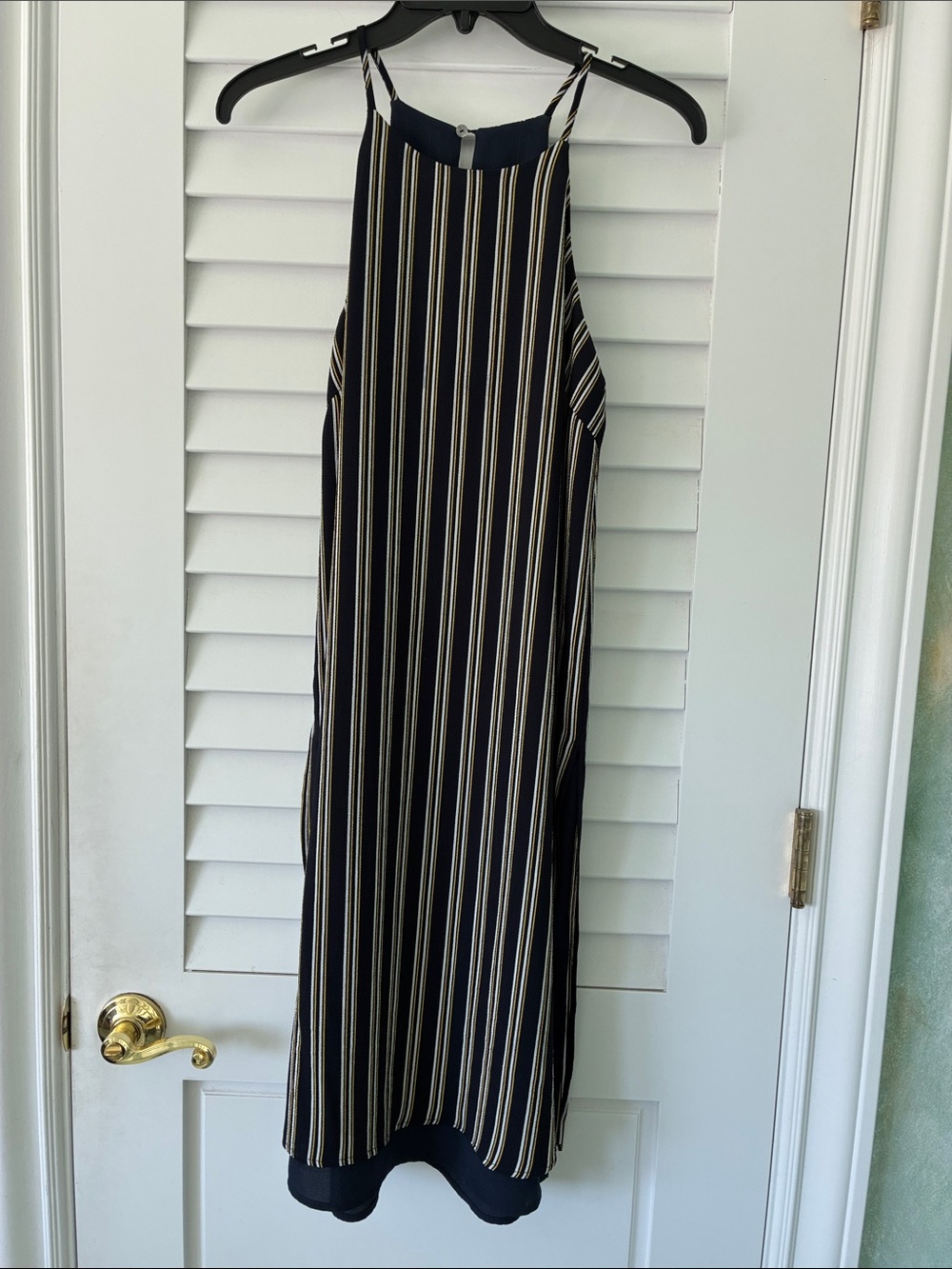 Lush Navy Midi Dress with Cream Stripes